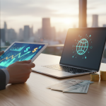 Specjalista finansowy analizujący dane na profesjonalnym portalu edukacyjnym w 2026 roku.