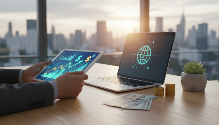 Specjalista finansowy analizujący dane na profesjonalnym portalu edukacyjnym w 2026 roku.